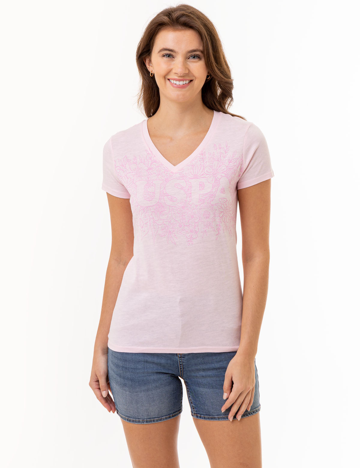 Floral V-Neck T-Shirt for Women - Tonal Print Tee