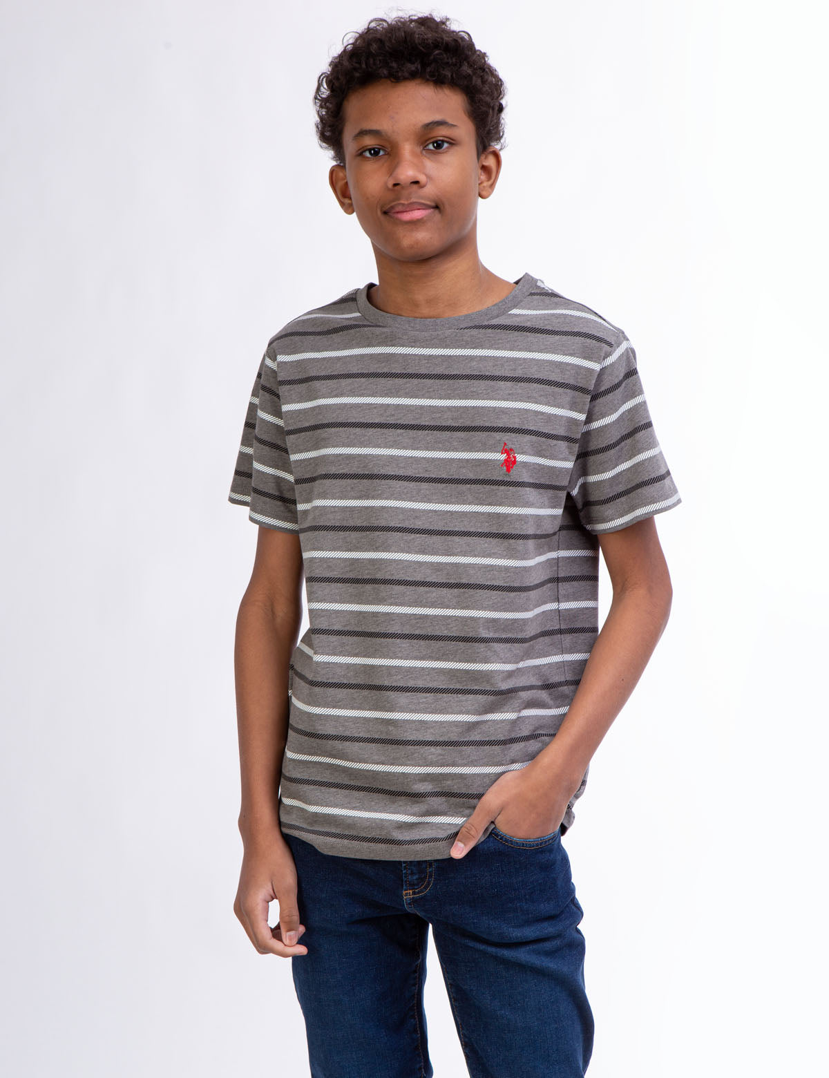 Boys Striped Crew Neck T-Shirt with Embroidered Logo
