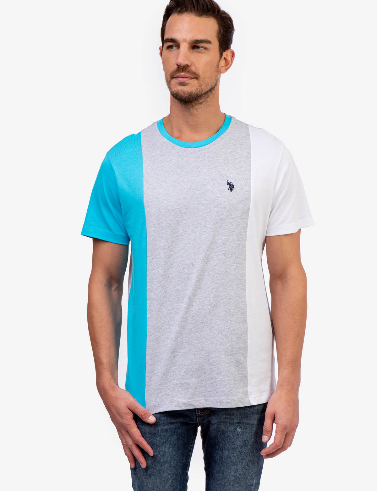 Tri Colorblock Crew Neck T-Shirt with Embroidered Logo