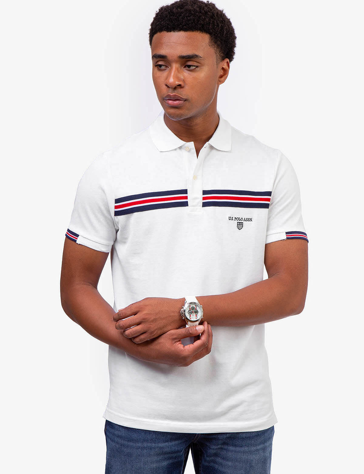 U.S. Polo Assn Striped Tricot Polo Shirt with Button Placket