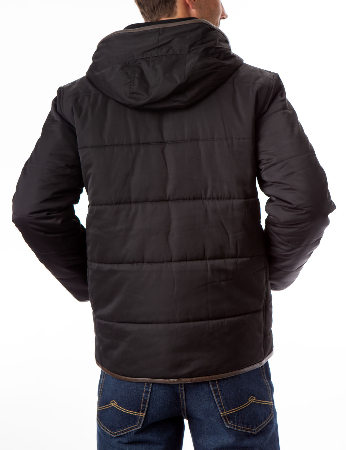 Women's Faux Leather Trim Hooded Puffer Jacket