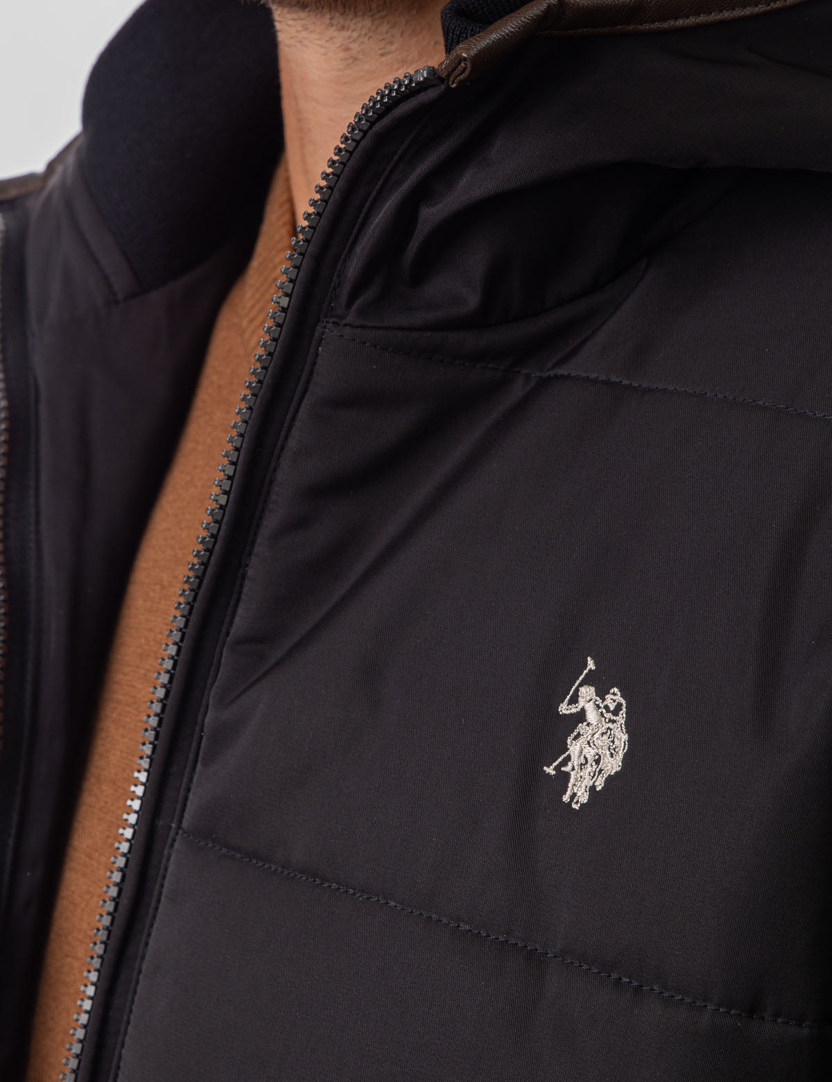 Women's Faux Leather Trim Hooded Puffer Jacket