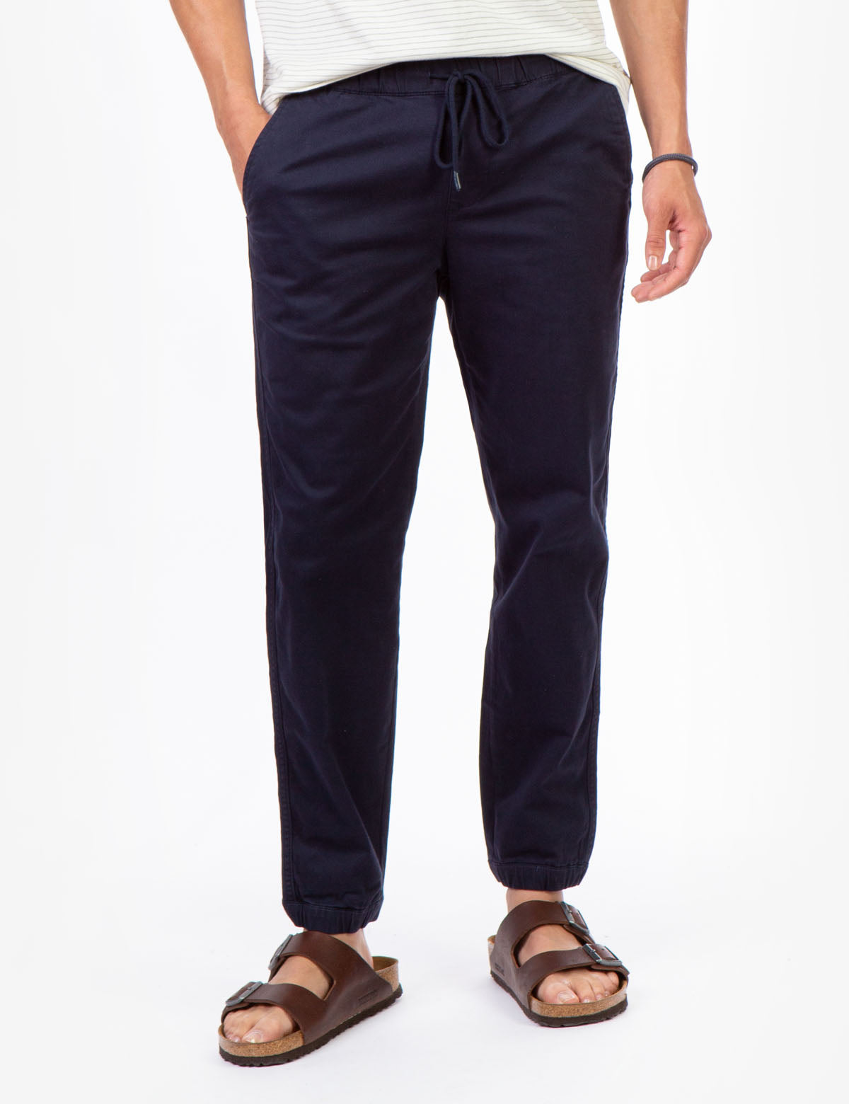 Men's Slim Fit Twill Jogger Pants with Elastic Waist & Pockets