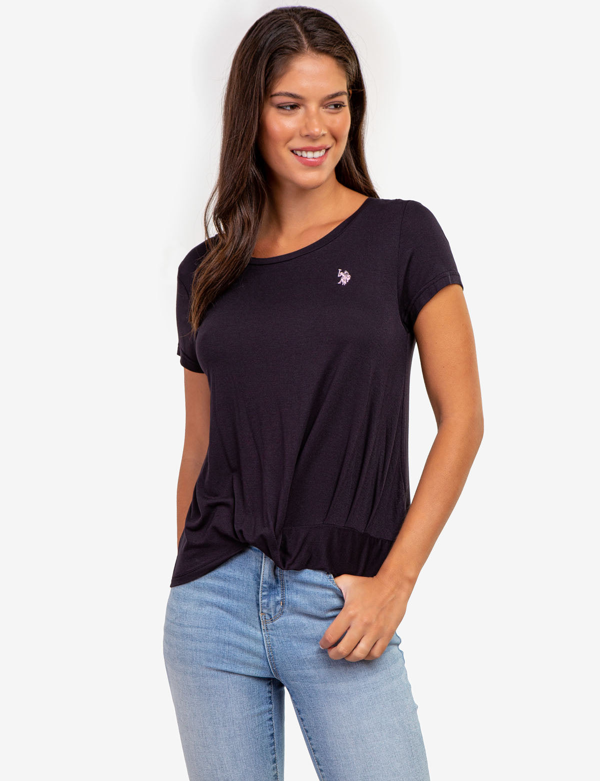 Women's Twist Front Crew Neck T-Shirt - Stylish Casual Top