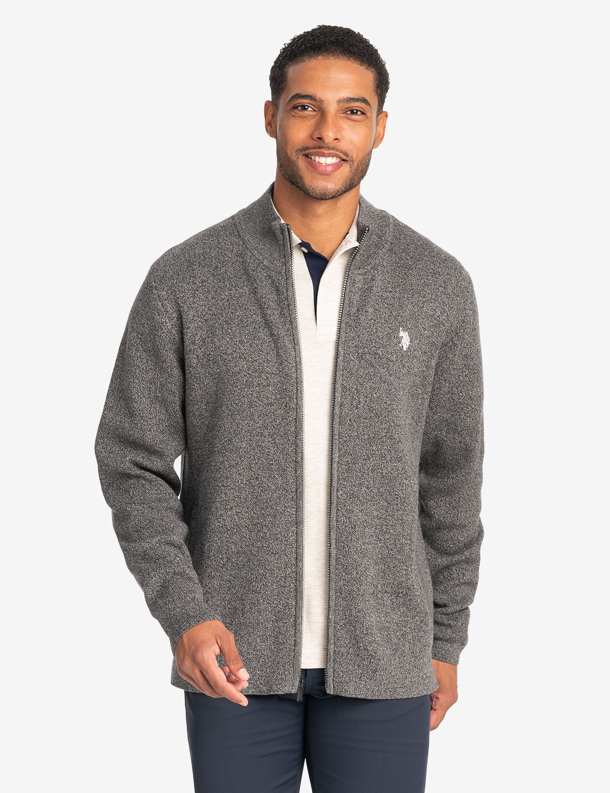 Twist Marl Full Zip Sweater - Casual Knit Pullover