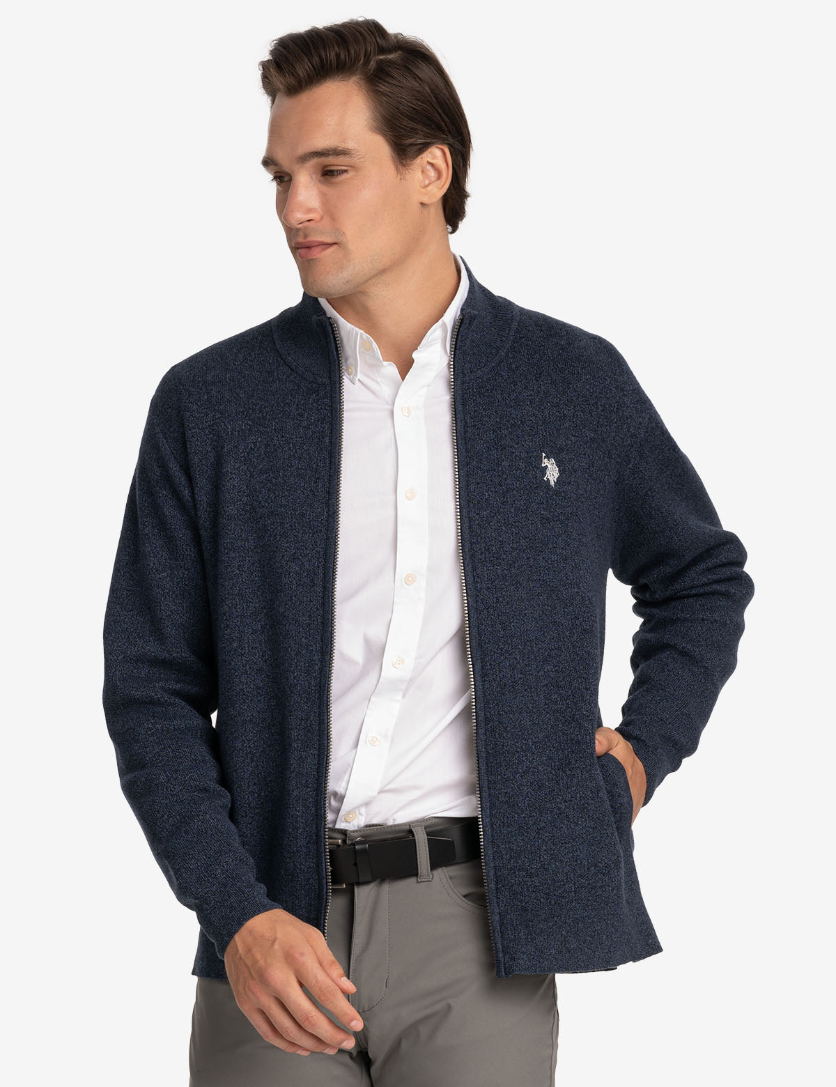 Twist Marl Full Zip Sweater - Casual Knit Pullover