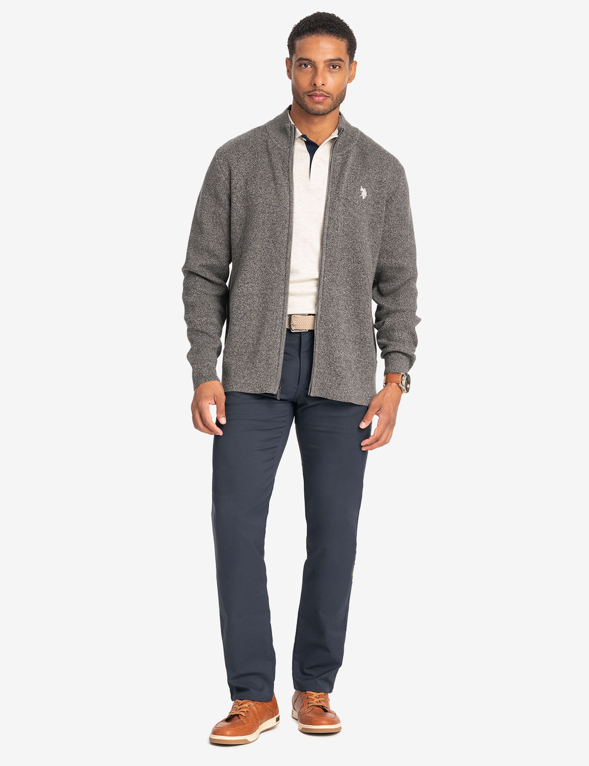 Twist Marl Full Zip Sweater - Casual Knit Pullover