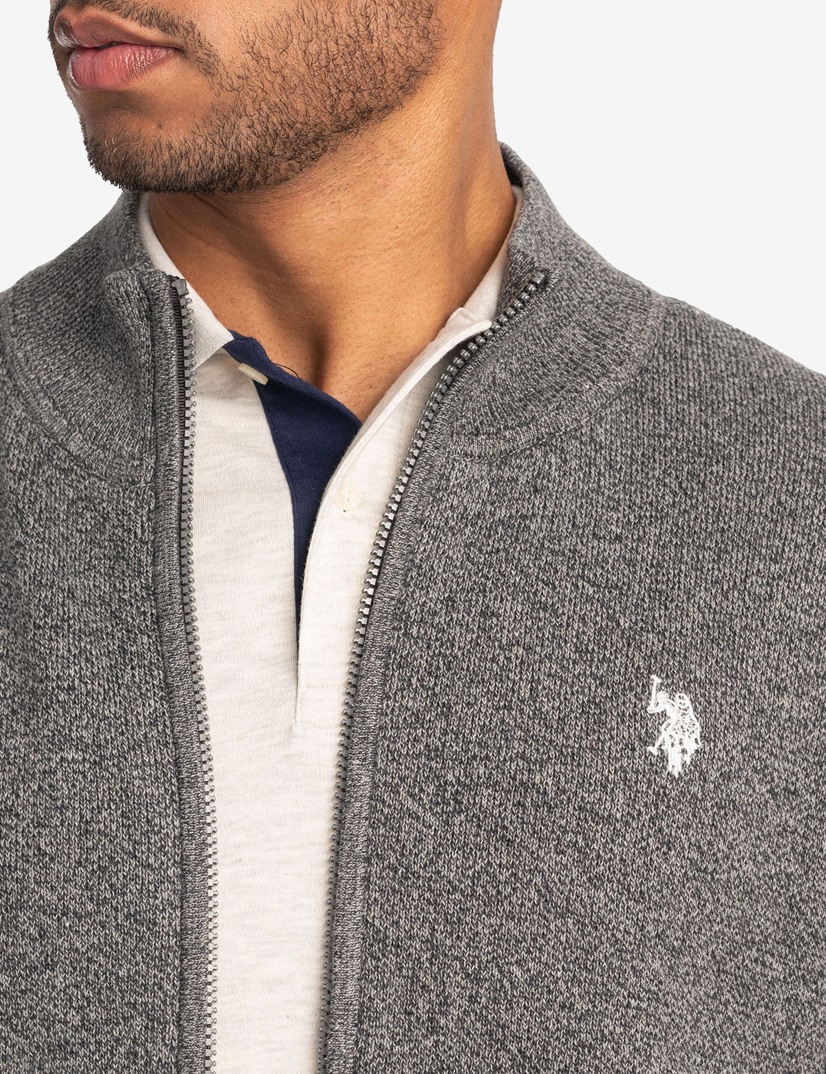 Twist Marl Full Zip Sweater - Casual Knit Pullover