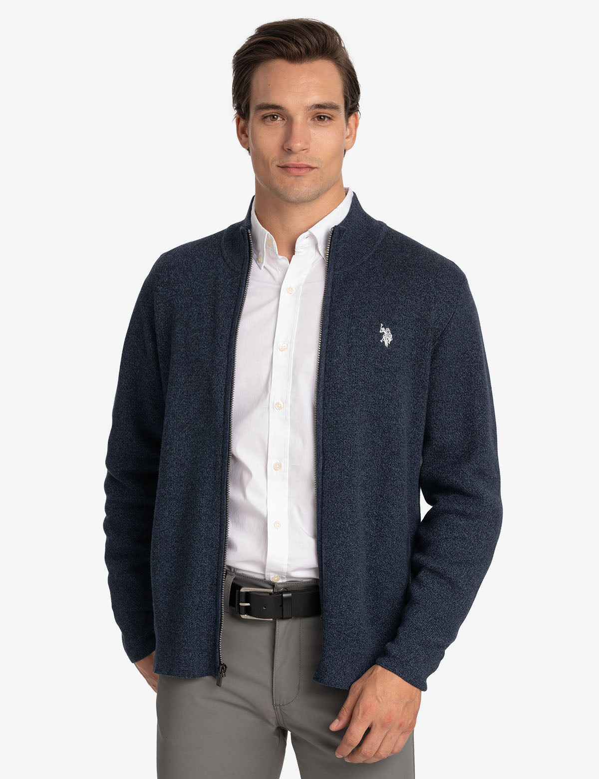 Twist Marl Full Zip Sweater - Casual Knit Pullover