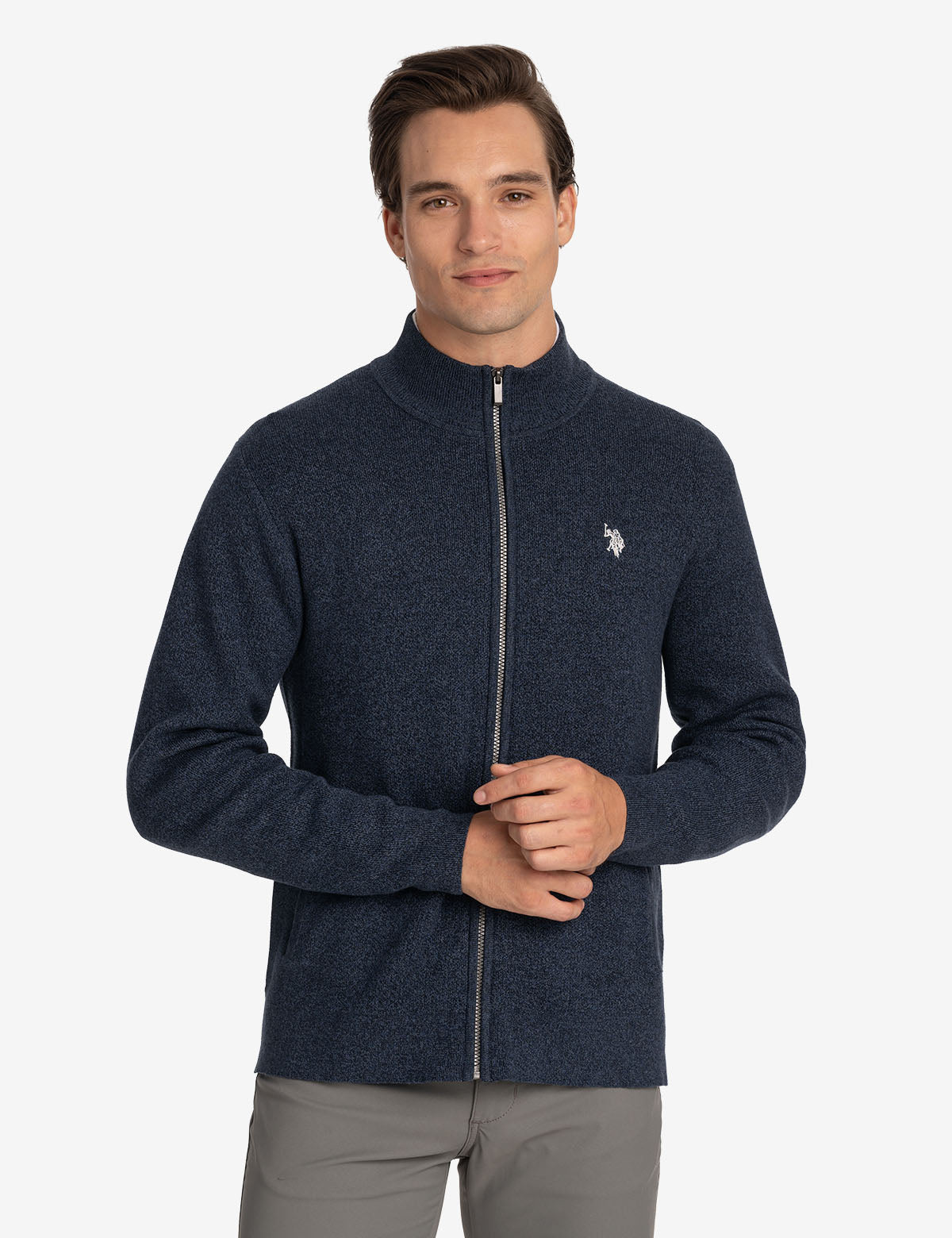 Twist Marl Full Zip Sweater - Casual Knit Pullover