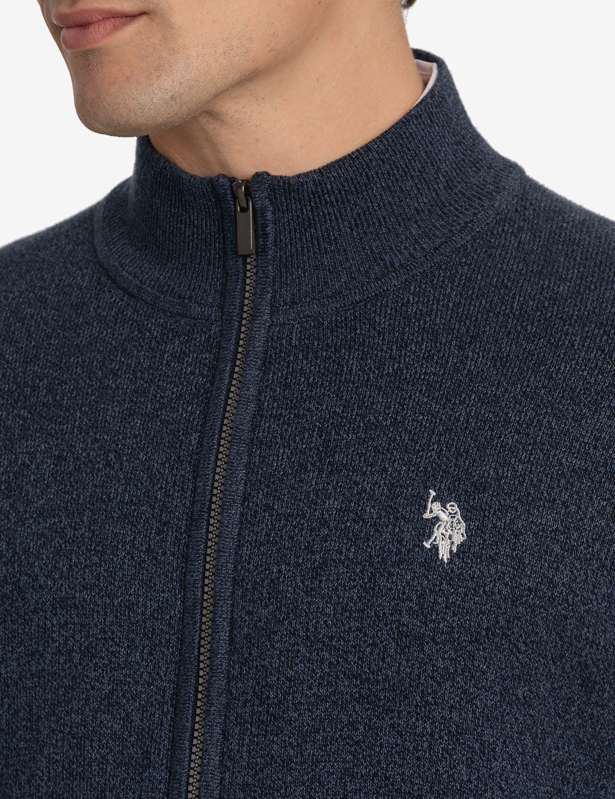 Twist Marl Full Zip Sweater - Casual Knit Pullover