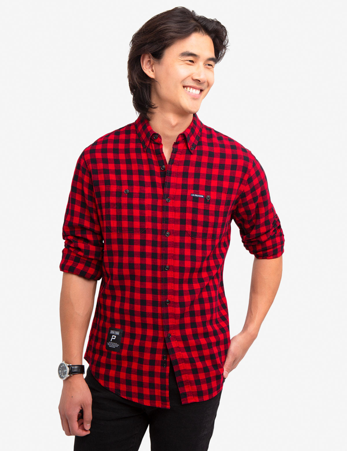 U.S. Polo Assn. Cotton Check Print Shirt with Two Pockets