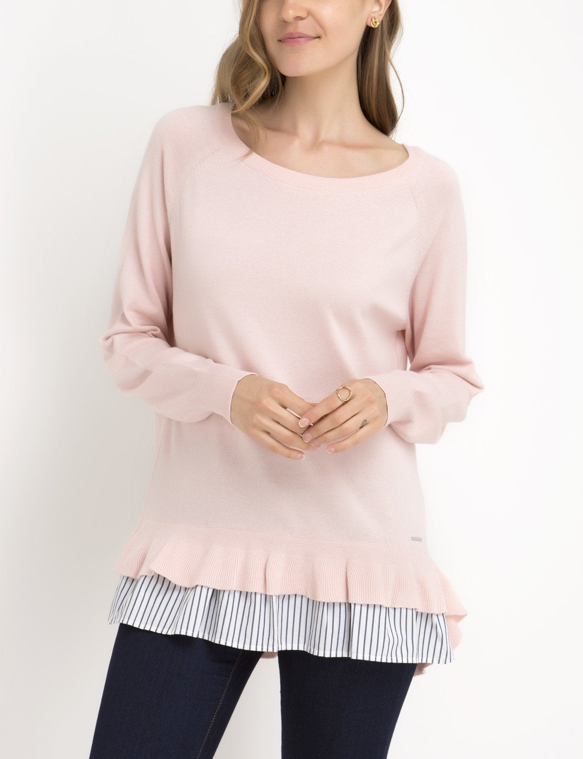 Two-Tier Acrylic Sweater with Rib Cuffs - Pullover Style
