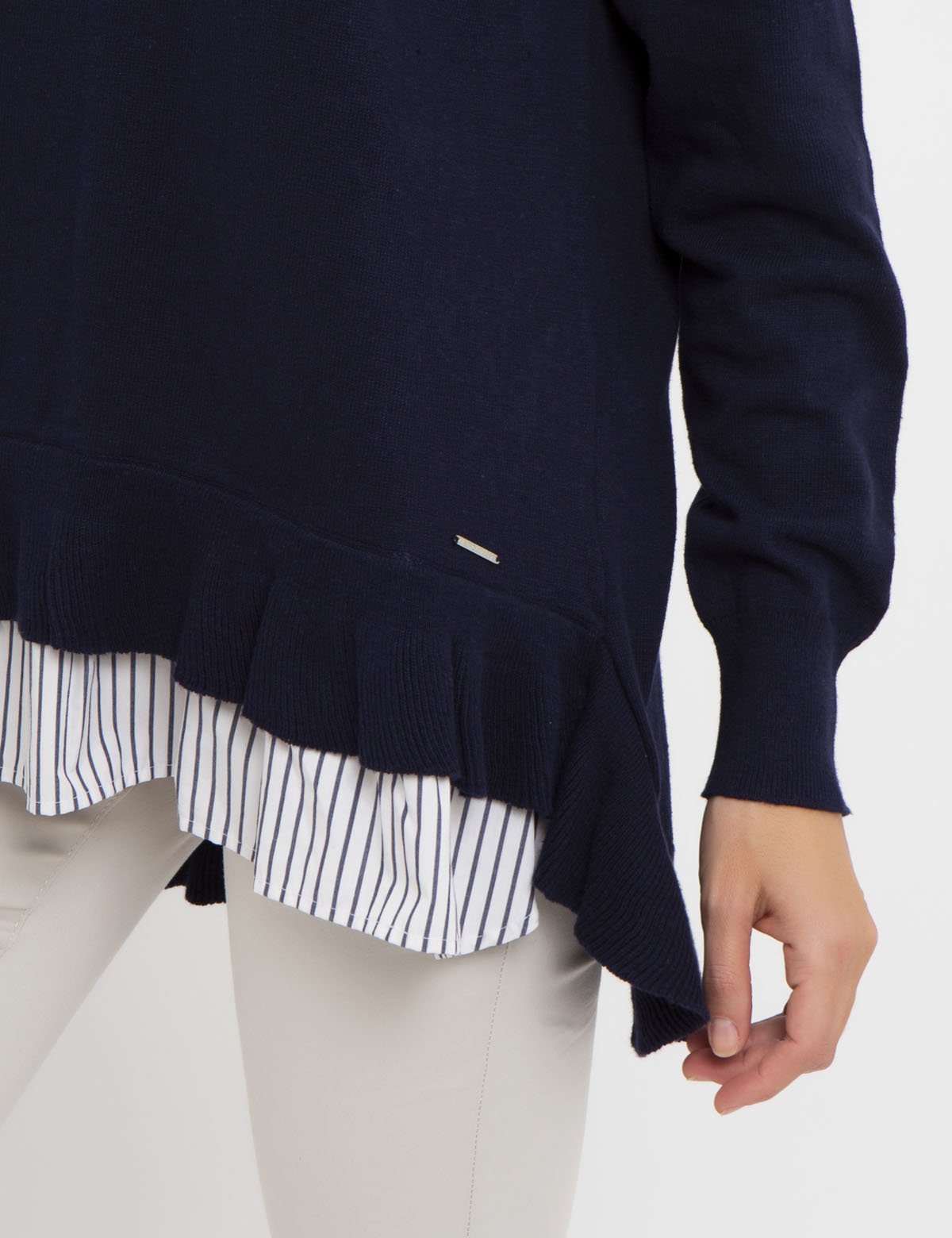 Two-Tier Acrylic Sweater with Rib Cuffs - Pullover Style