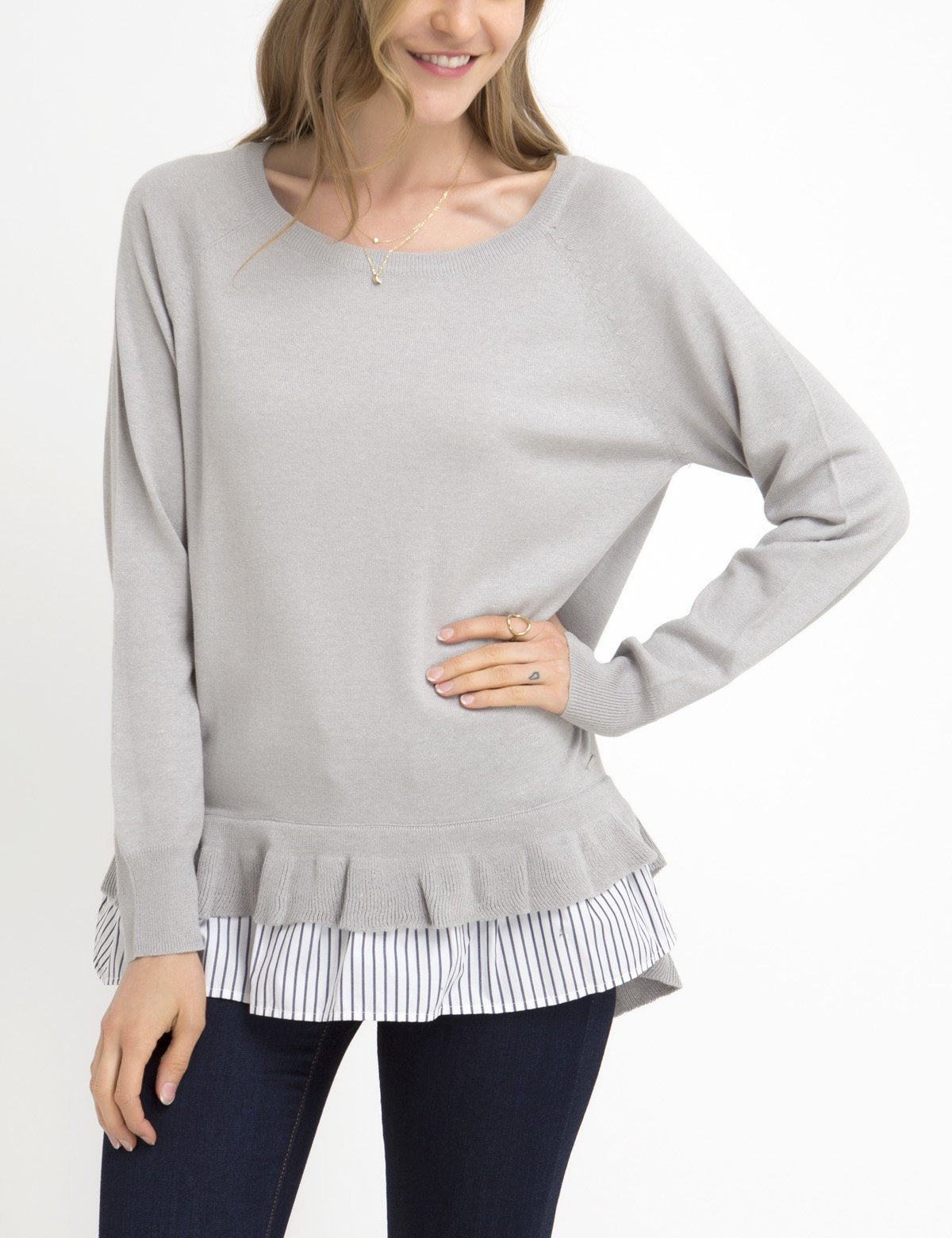 Two-Tier Acrylic Sweater with Rib Cuffs - Pullover Style