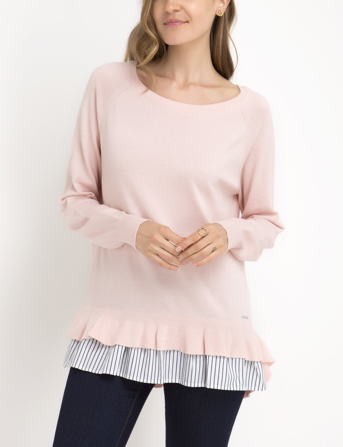 Two-Tier Acrylic Sweater with Rib Cuffs - Pullover Style