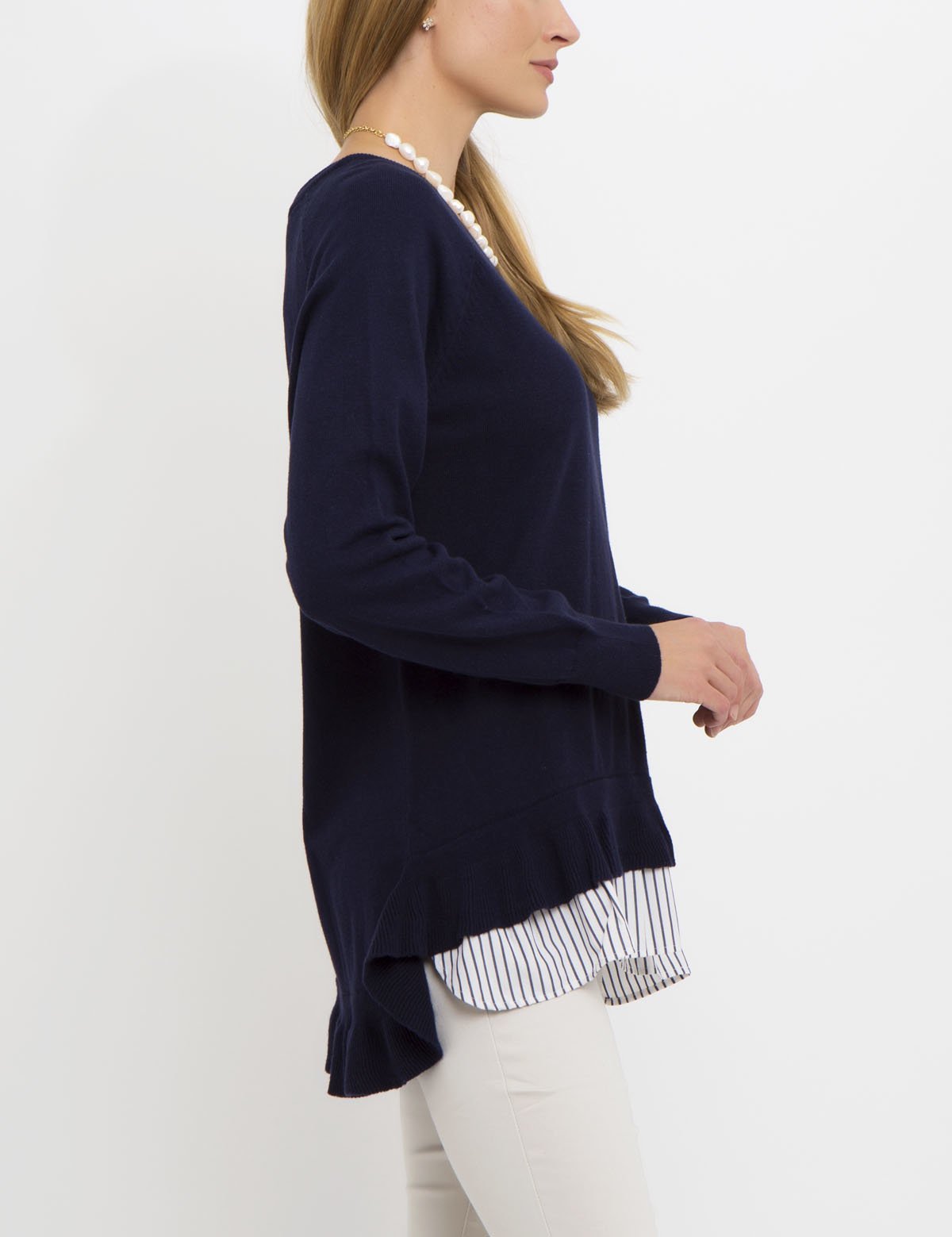 Two-Tier Acrylic Sweater with Rib Cuffs - Pullover Style