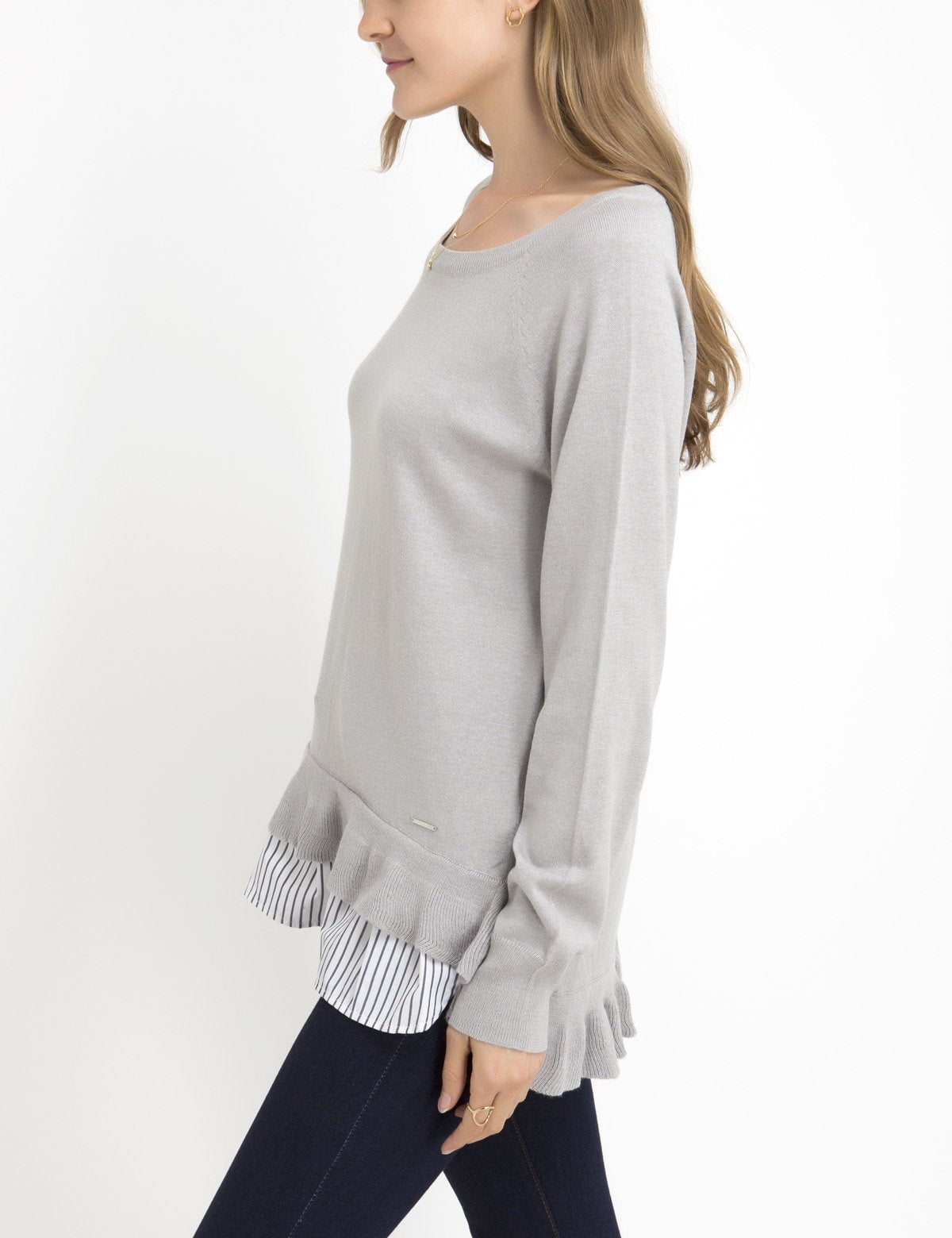 Two-Tier Acrylic Sweater with Rib Cuffs - Pullover Style