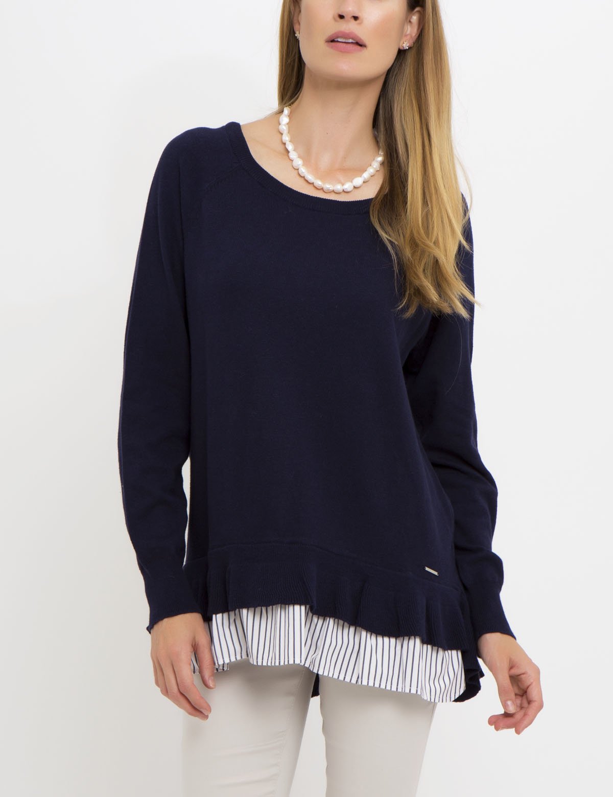 Two-Tier Acrylic Sweater with Rib Cuffs - Pullover Style