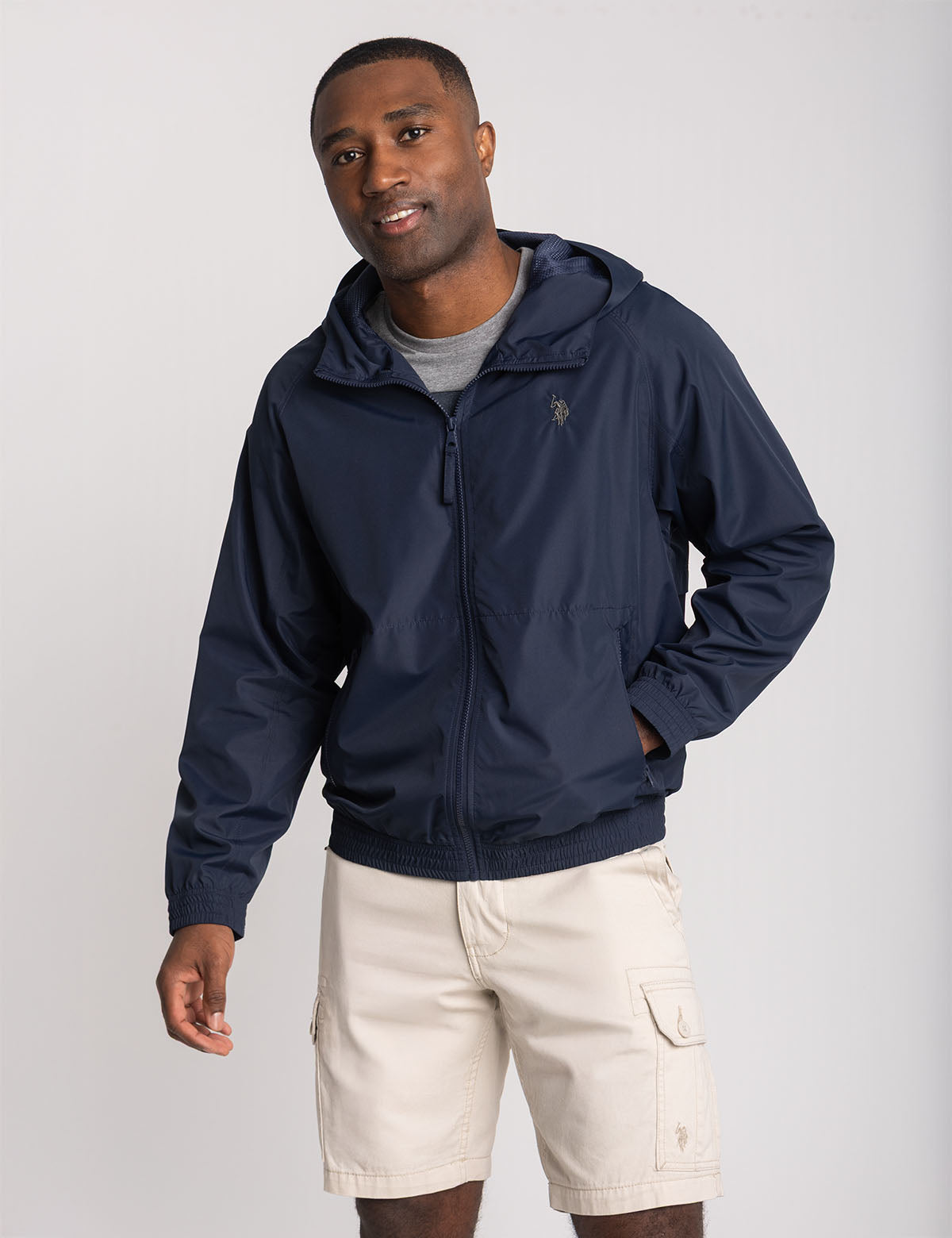 U.S. Polo Assn. Navy Hooded Windbreaker Jacket with Graphic Print
