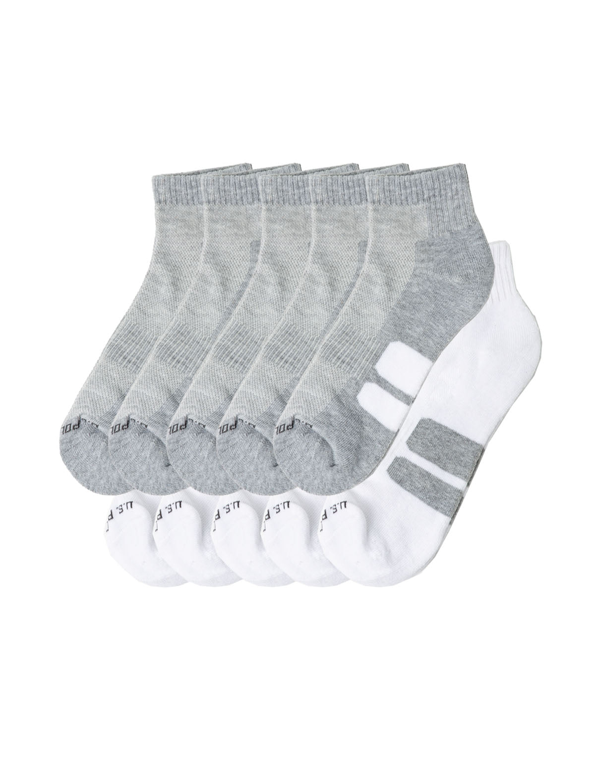 Men's 10-Pack White & Grey Quarter Crew Socks