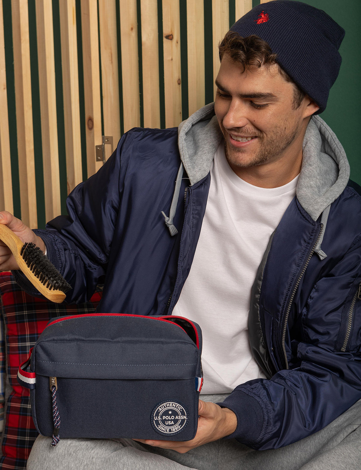 U.S. Polo Assn. Travel Toiletry Bag with Zip Pockets & Mesh Organizer