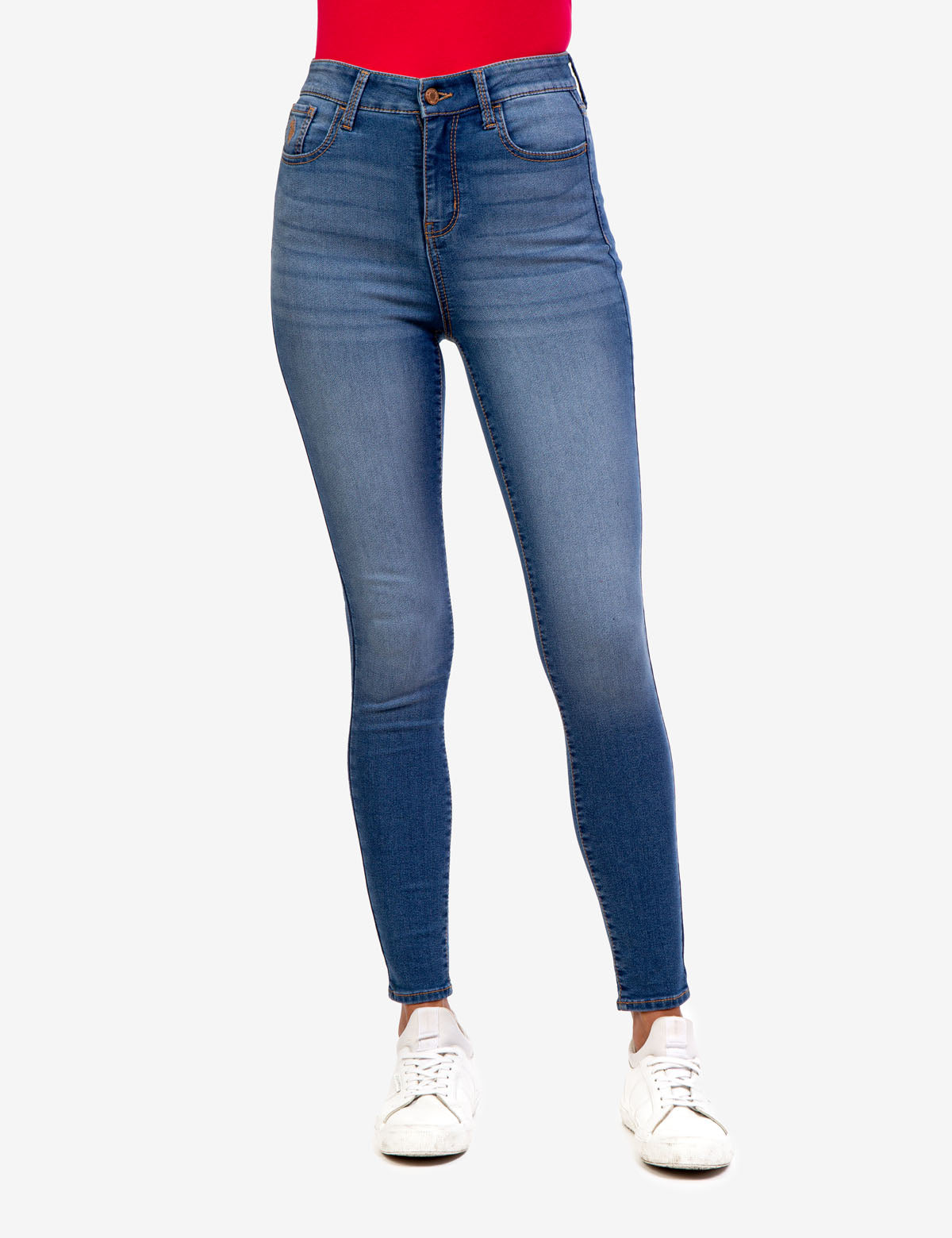 High Rise Women's Denim Jeans with Zip Fly & Button Closure