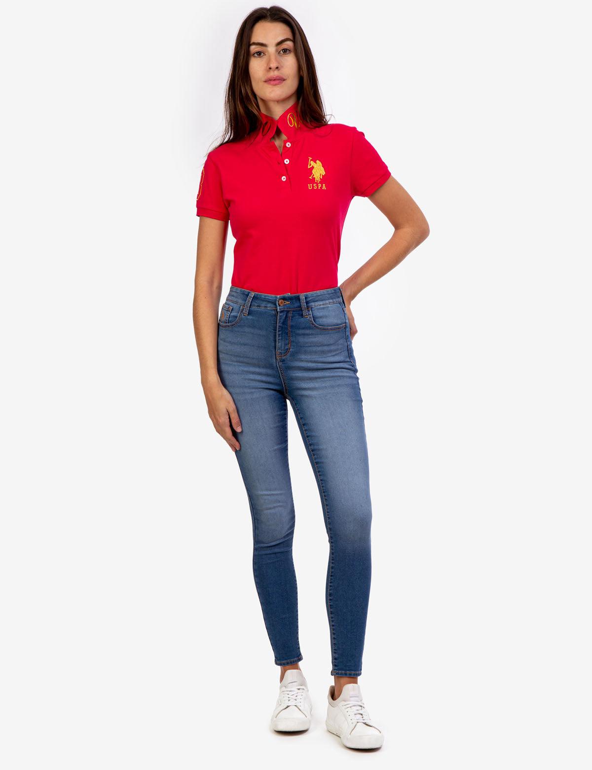 High Rise Women's Denim Jeans with Zip Fly & Button Closure