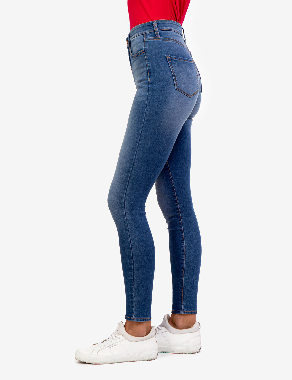 High Rise Women's Denim Jeans with Zip Fly & Button Closure