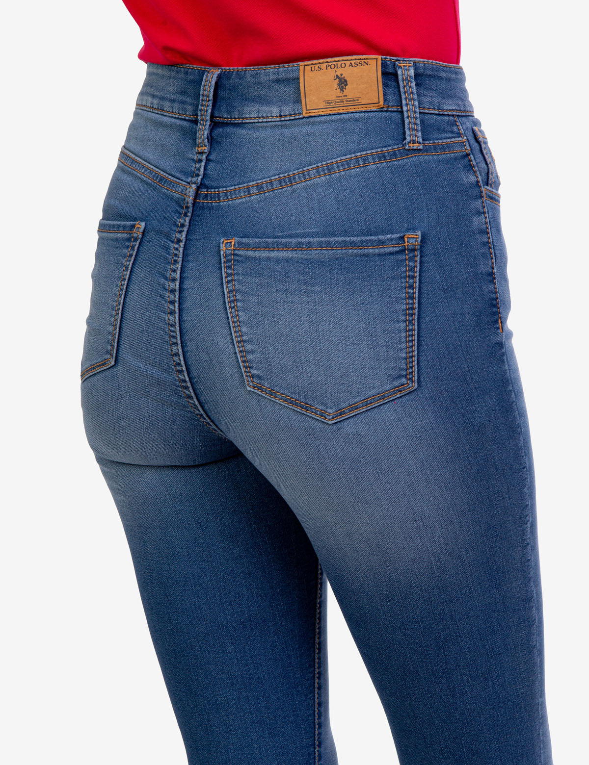 High Rise Women's Denim Jeans with Zip Fly & Button Closure
