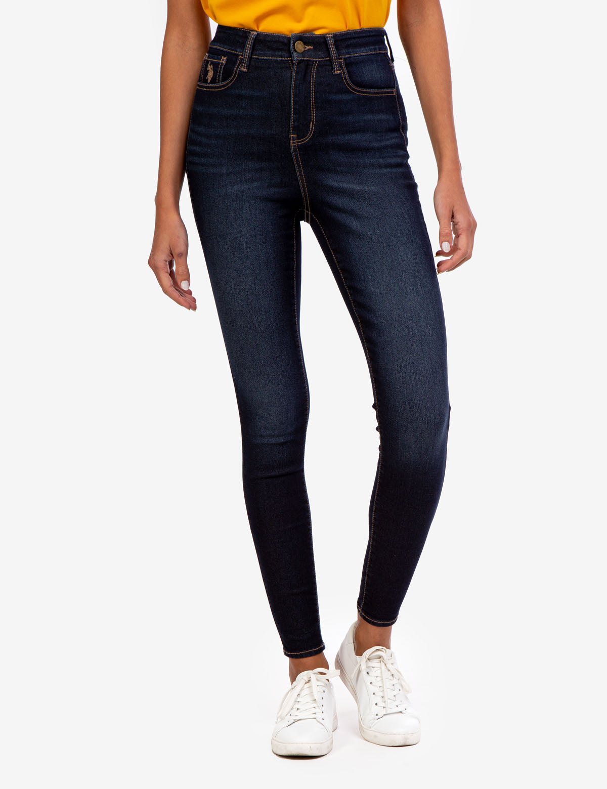 High Rise Women's Denim Jeans with Zip Fly & Button Closure