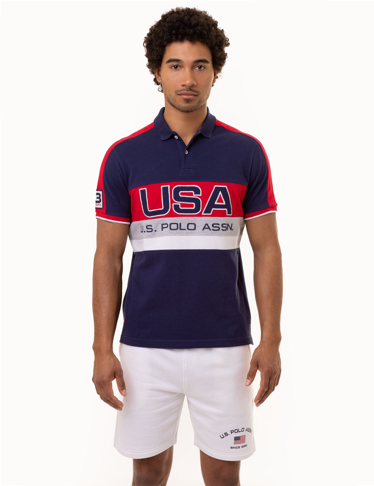 USA Colorblock Graphic Polo Shirt - Cotton Embroidered Design