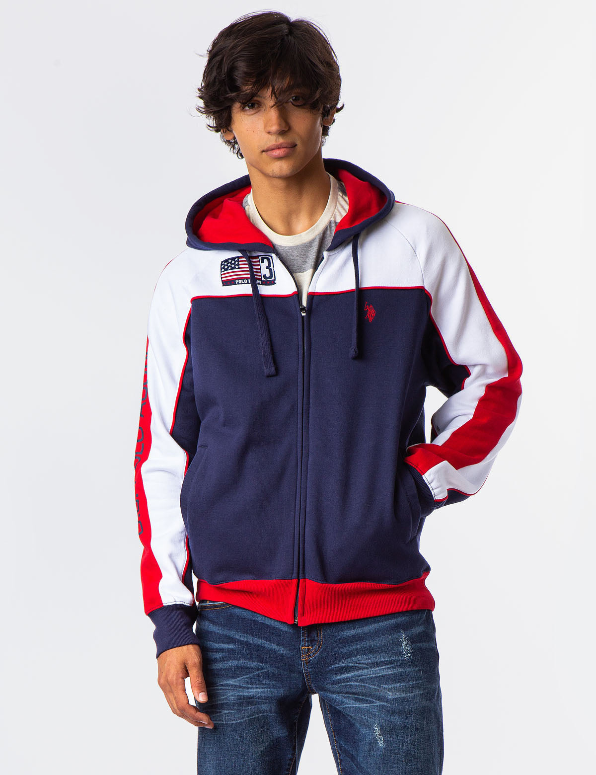 U.S. Polo Assn. Colorblock Zip Hoodie with USA Flag