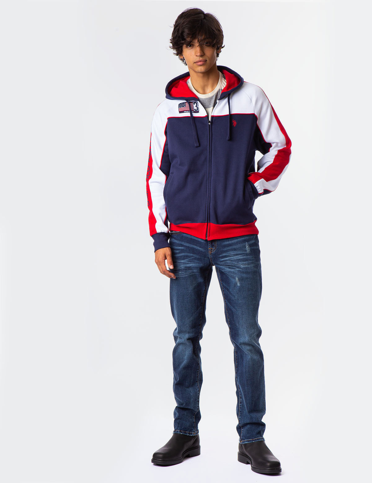 U.S. Polo Assn. Colorblock Zip Hoodie with USA Flag
