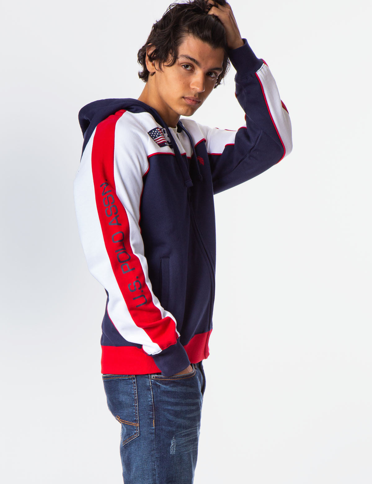 U.S. Polo Assn. Colorblock Zip Hoodie with USA Flag