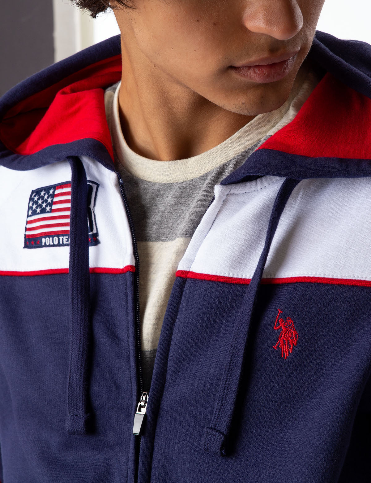 U.S. Polo Assn. Colorblock Zip Hoodie with USA Flag