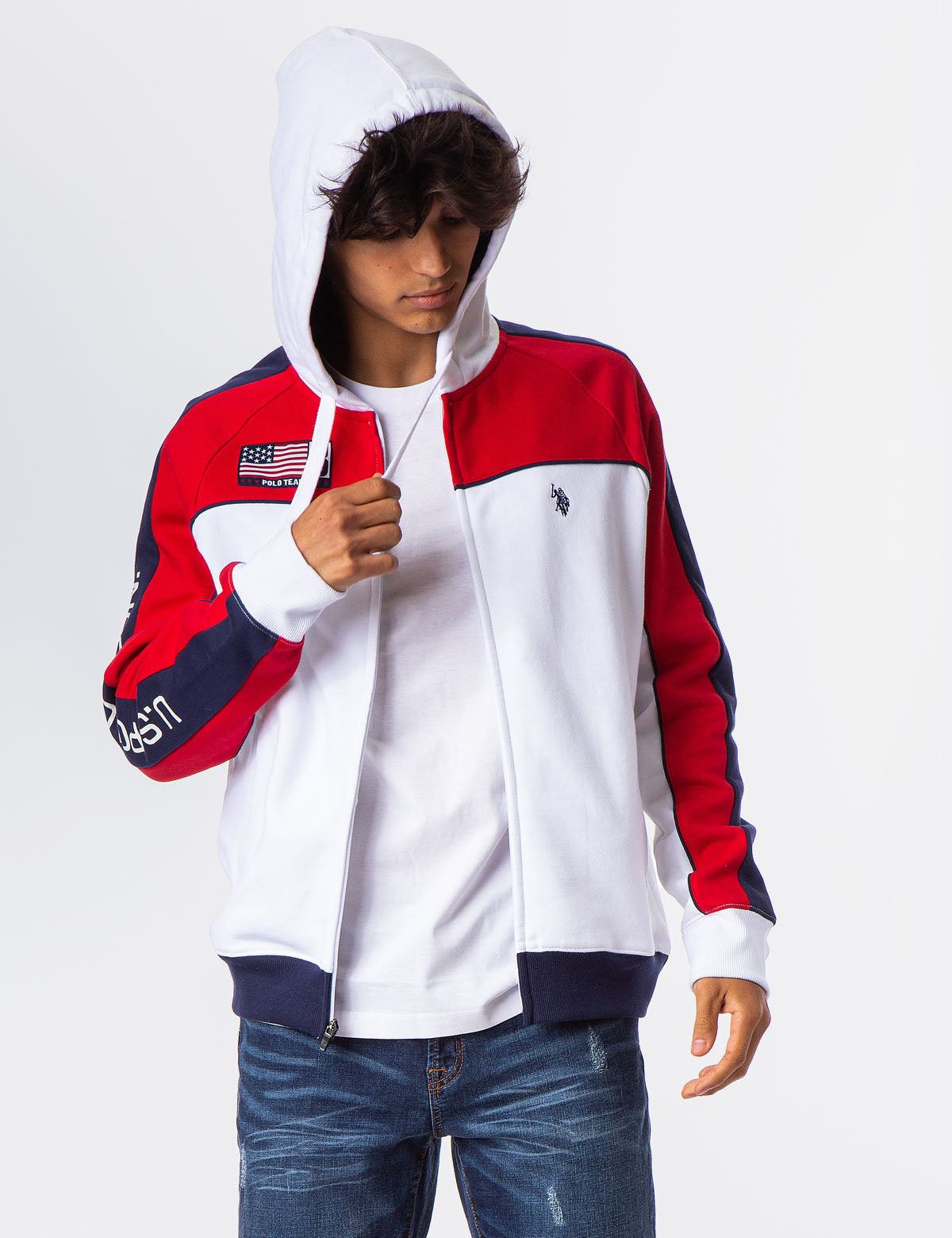 U.S. Polo Assn. Colorblock Zip Hoodie with USA Flag