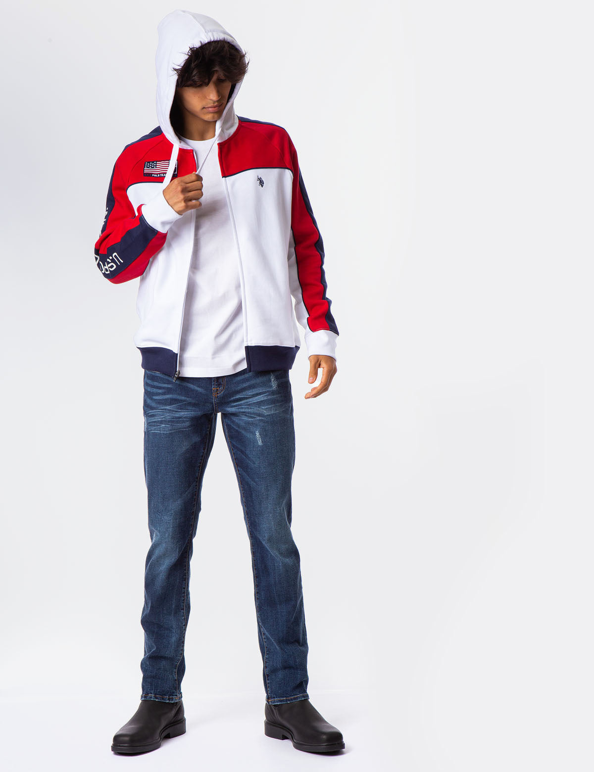 U.S. Polo Assn. Colorblock Zip Hoodie with USA Flag