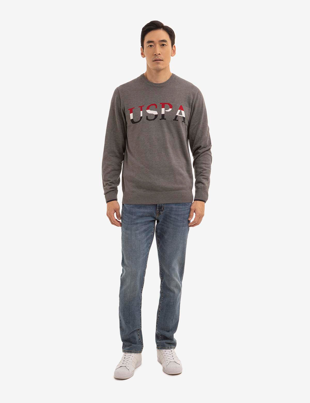 USPA Logo Crew Neck Sweater - Classic Cotton Knit Pullover