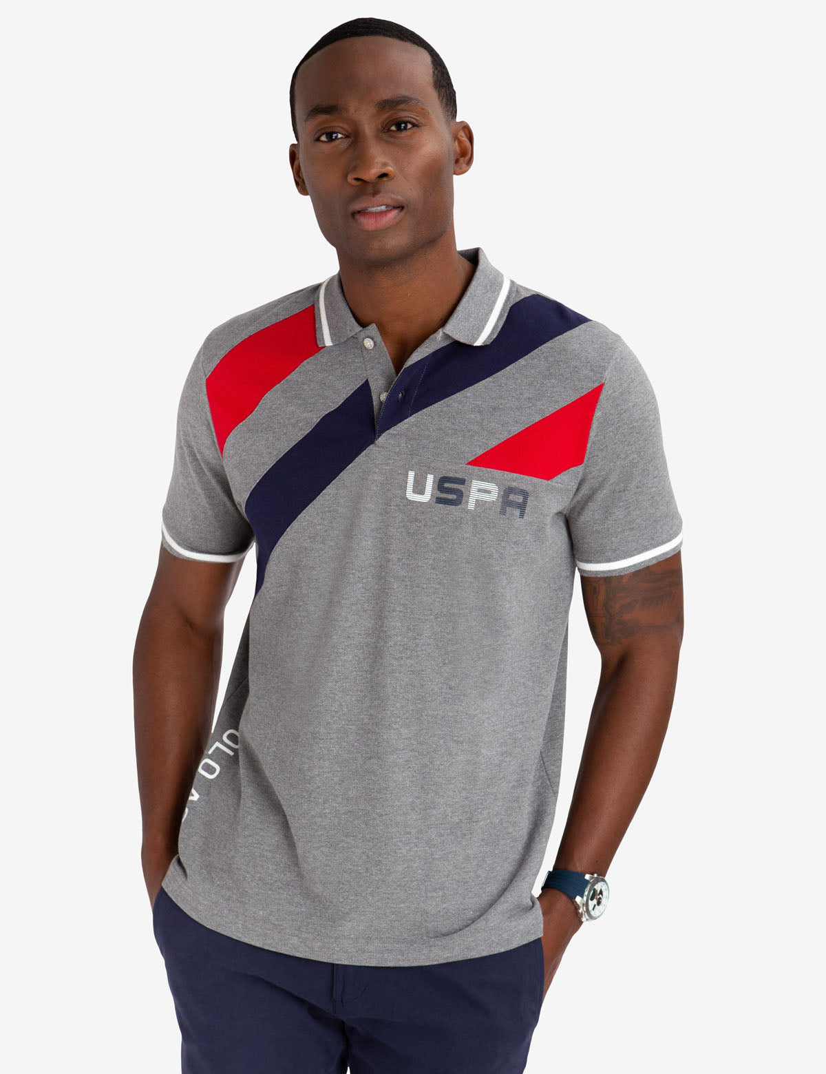 USPA Men's Colorblock Polo Shirt - 100% Cotton Casual Fit