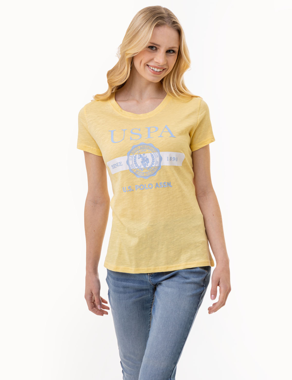 USPA Graphic T-Shirt with Semi Scoop Neck & Crest Design