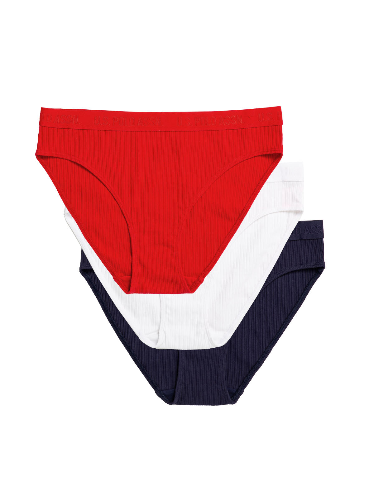 3PK Ribbed Cotton High Cut Bikini Set - Tag Free & Jacquard Band