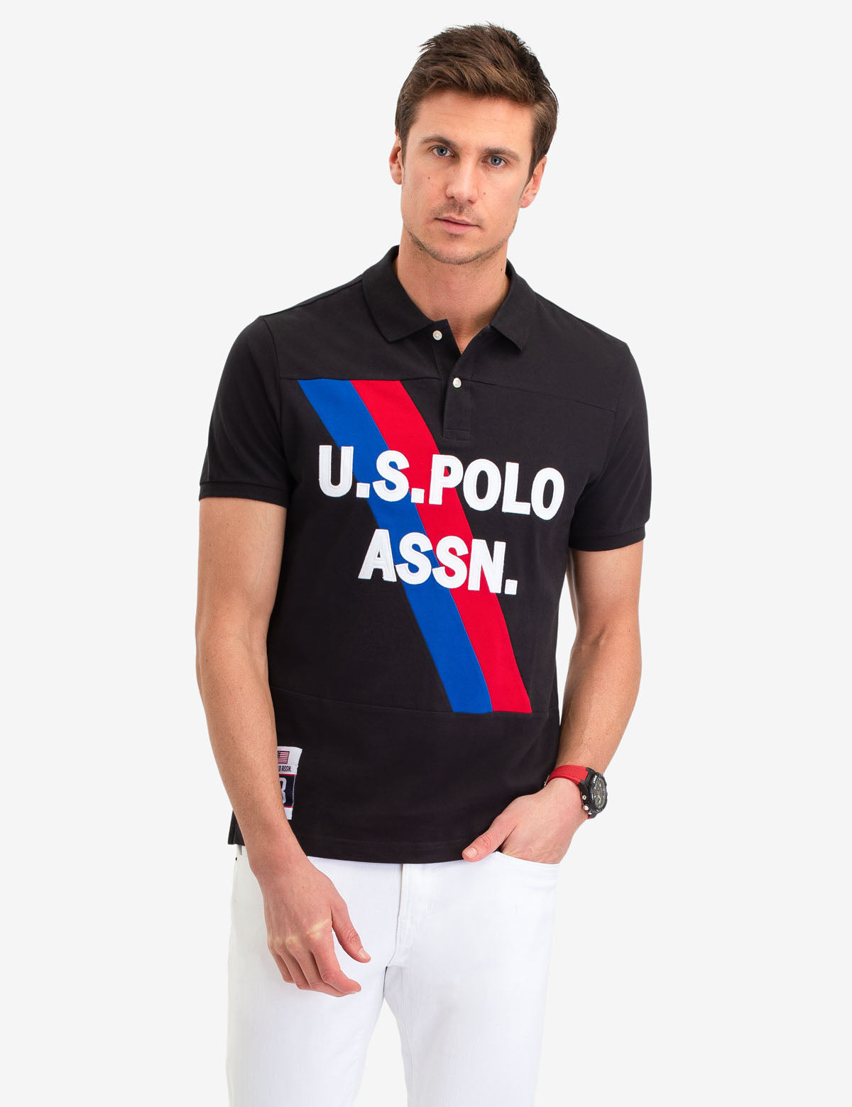 USPA Men's Colorblock Polo Shirt with Button Placket