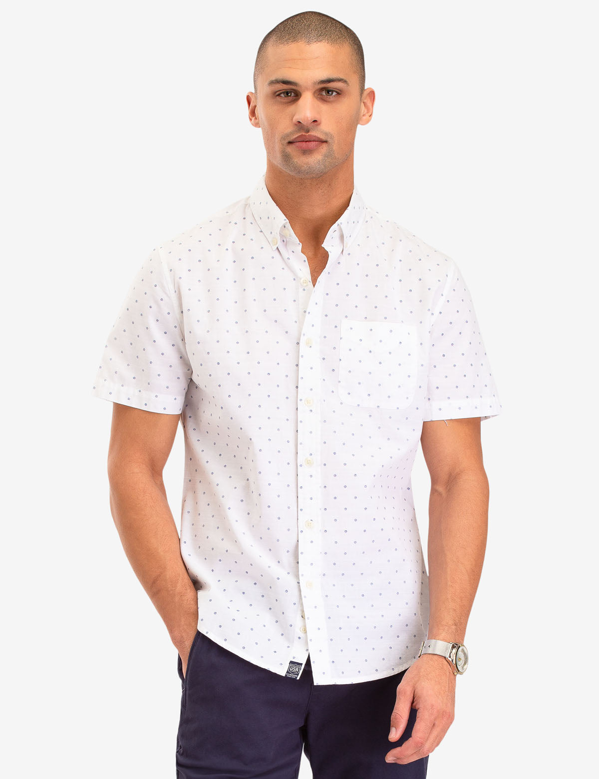 USPA Cotton Dot Print Short Sleeve Shirt for Men