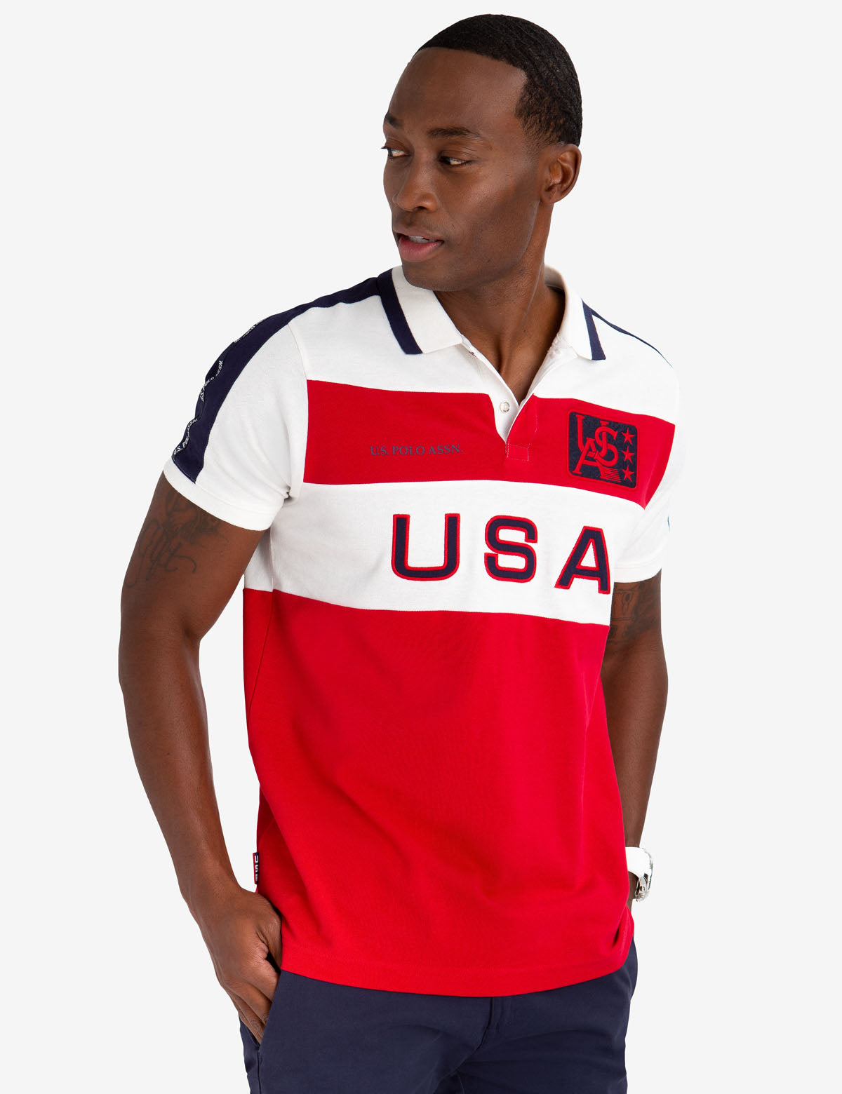 USPA Cotton Colorblock Polo Shirt with Felt Patch