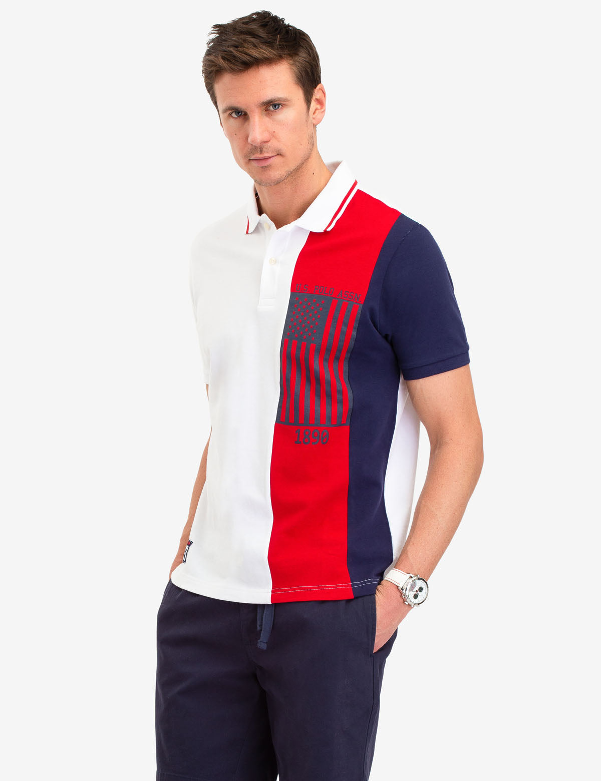 USPA Vertical Stripe Flag Polo Shirt for Men