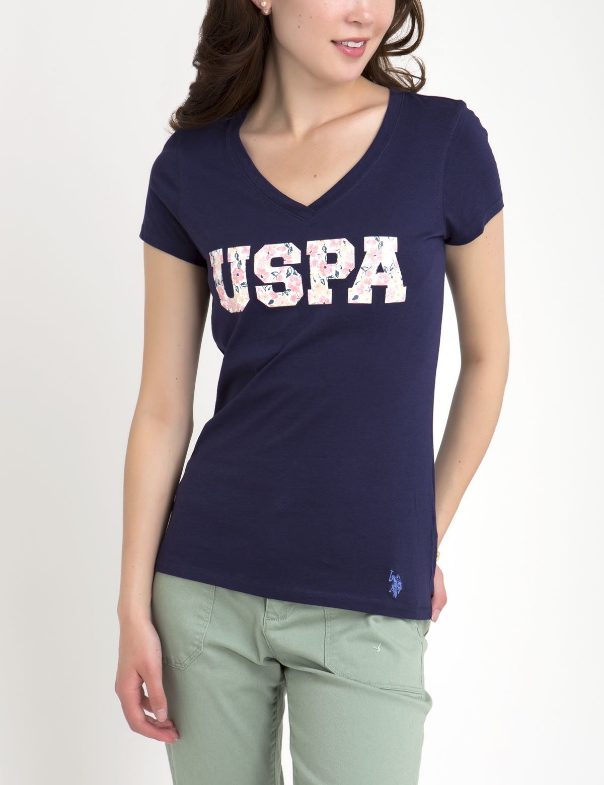 USPA Floral Print V-Neck Cotton T-Shirt for Men
