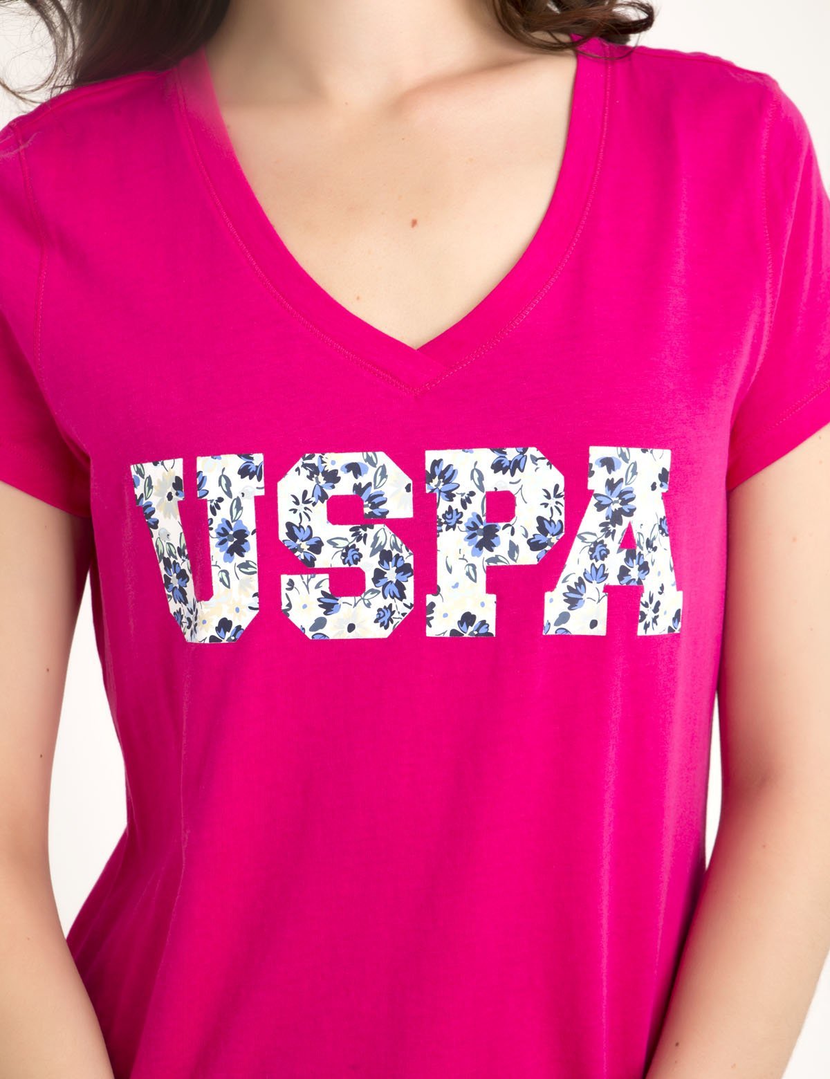 USPA Floral Print V-Neck Cotton T-Shirt for Men
