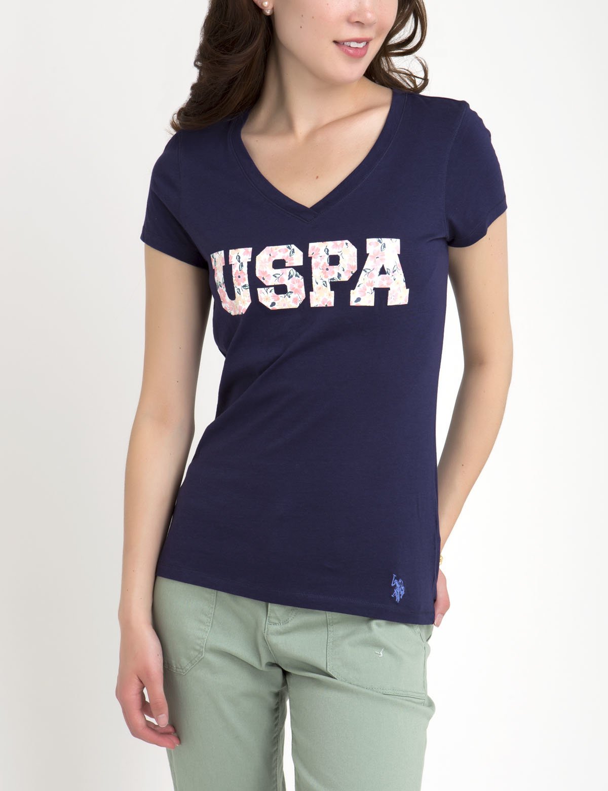 USPA Floral Print V-Neck Cotton T-Shirt for Men