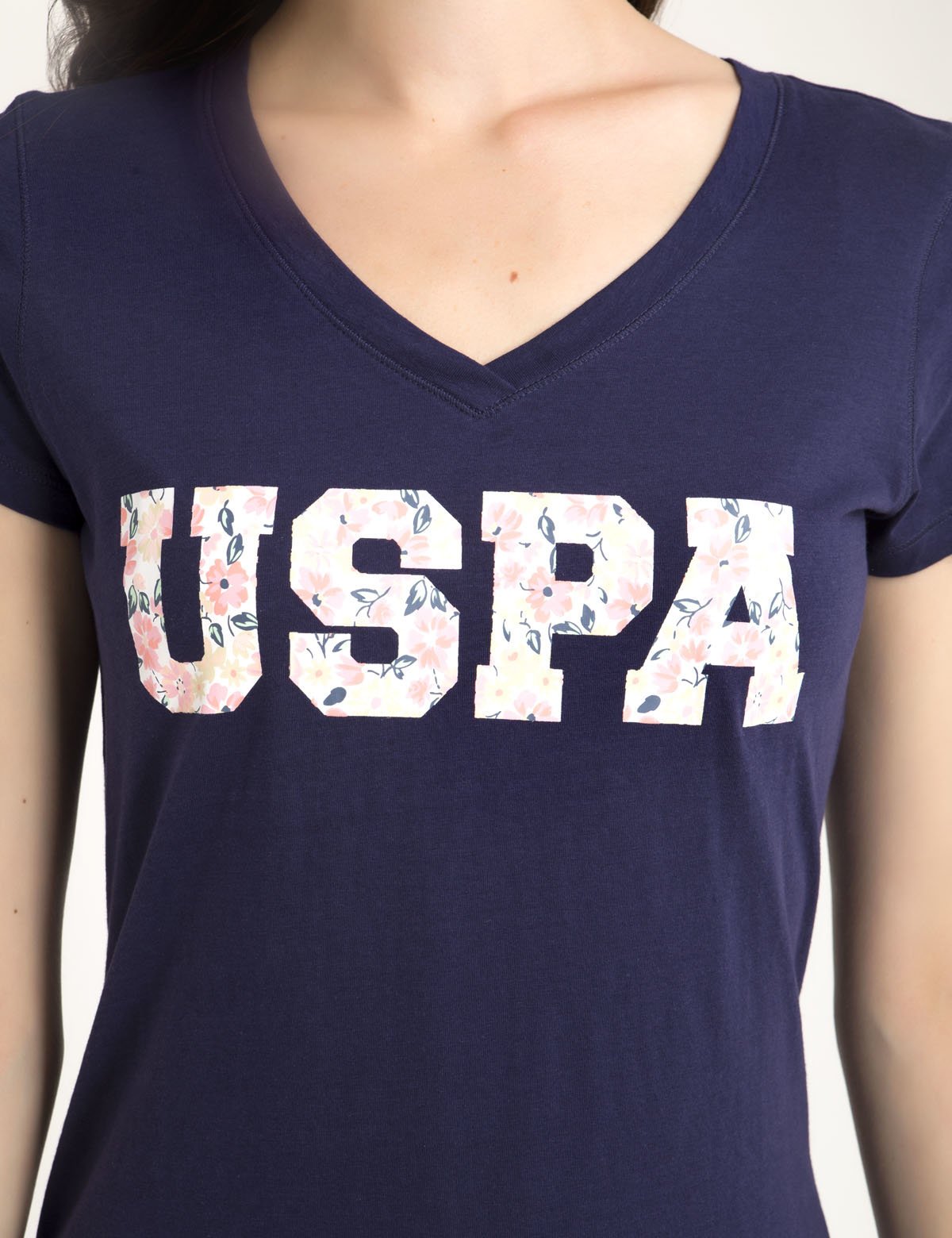 USPA Floral Print V-Neck Cotton T-Shirt for Men